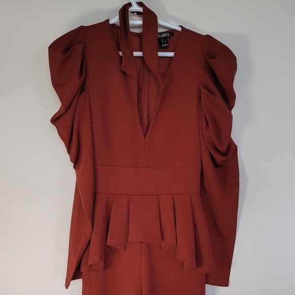 Revamped ruffled peplum skinny brown two piece women jumpsuit US L never worn - Picture 2 of 13